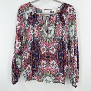 Yumi Kim New Multicolored Tie Front Silk Blouse size XS